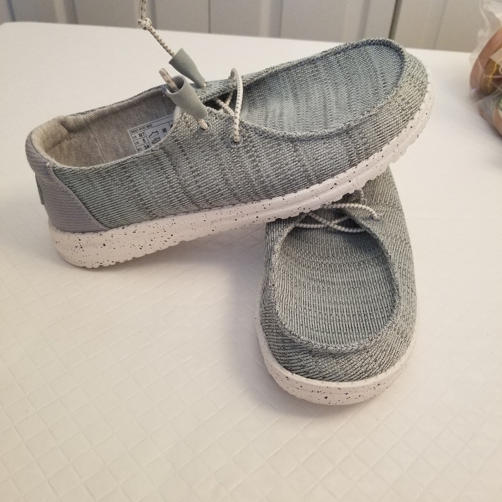 Womens Size 7 Hey Dude Wendy Stretch Cloud Knit Canvas Moccasin light blue - Picture 4 of 7